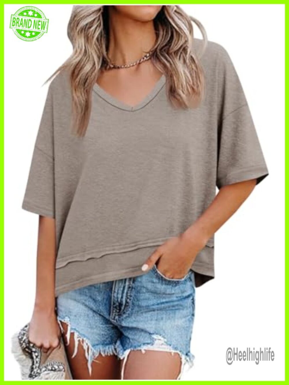 Cicy Bell Womens V Neck Loose Fit Oversized Casual Summer T Shirt Top